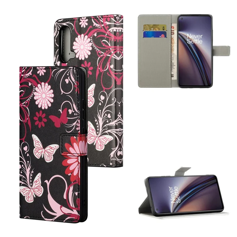 Pattern Printing Wallet Design Leather Stand Case Shell for OnePlus Nord CE 5G - Butterfly