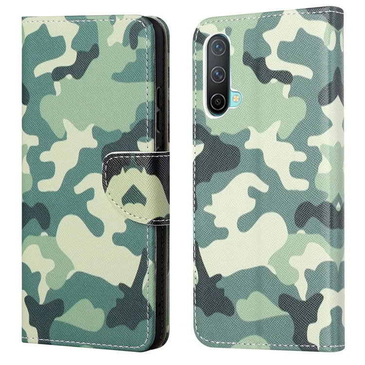 Patrón de Textura Cruzada Patrón de Impresión Stand PU pu Case de la Caja Del Teléfono de Cuero Para OnePlus Nord CE 5G - Camuflaje