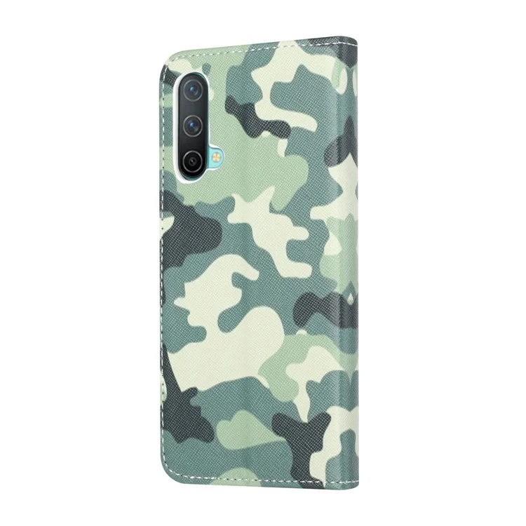 Patrón de Textura Cruzada Patrón de Impresión Stand PU pu Case de la Caja Del Teléfono de Cuero Para OnePlus Nord CE 5G - Camuflaje