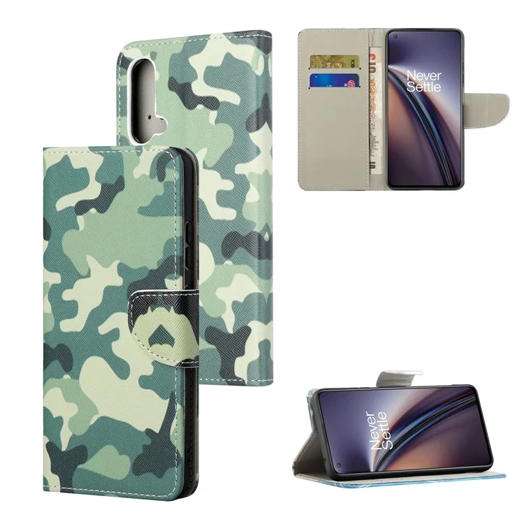 Patrón de Textura Cruzada Patrón de Impresión Stand PU pu Case de la Caja Del Teléfono de Cuero Para OnePlus Nord CE 5G - Camuflaje