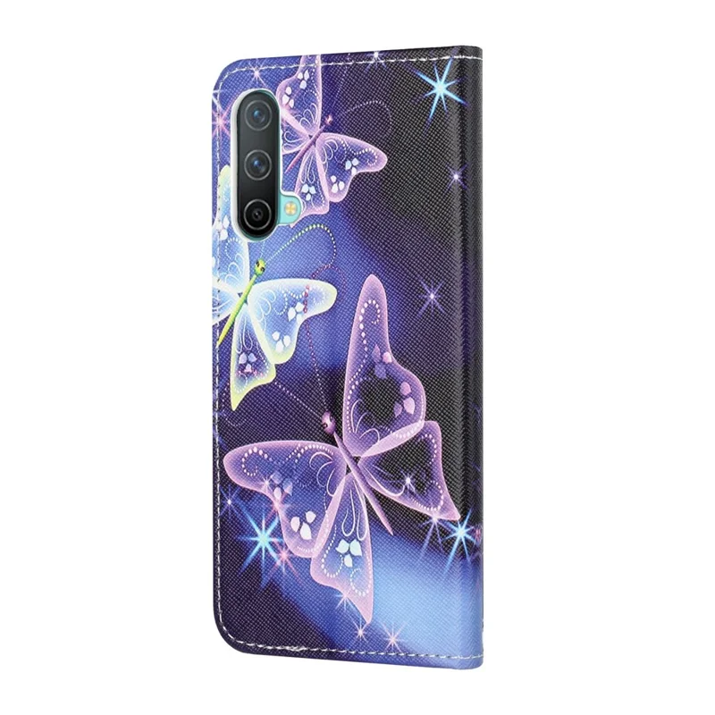 Cross Texture Pattern Printing Wallet Stand PU Leather Phone Case Cover for OnePlus Nord CE 5G - Beautiful Butterfly