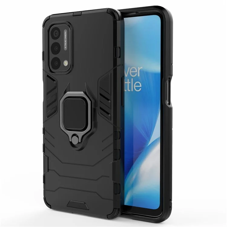 PC + TPU Combo Hybrid Phone Protective Cover Kickstand Case for OnePlus Nord N200 5G - Black