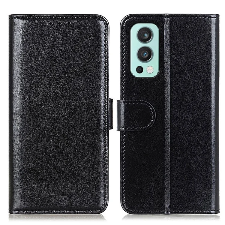 Para OnePlus Nord 2 5G Anti-arranharia Textura de Cavalo Louco PU Cause Capel Case Case - Preto