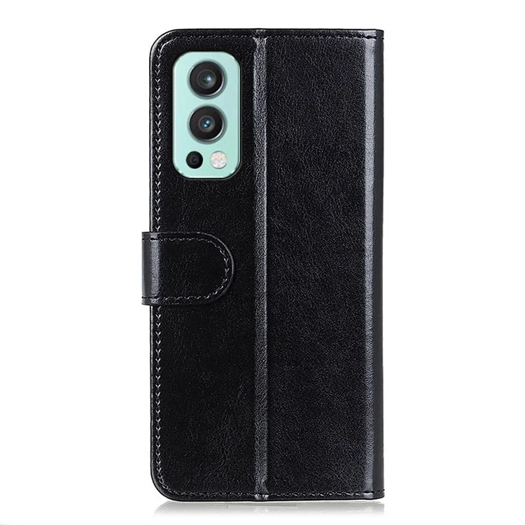 For OnePlus Nord 2 5G Anti-scratch Crazy Horse Texture PU Leather Wallet Phone Case Shell - Black