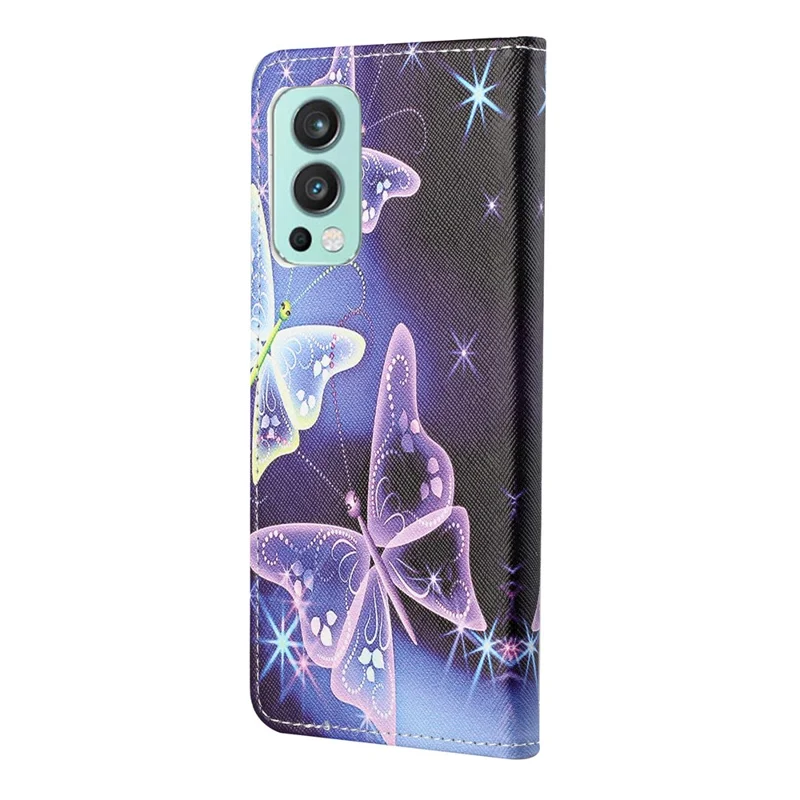 Pattern Printing Cross Texture PU Leather Wallet Stand Phone Cover Protector for OnePlus Nord 2 5G - Beautiful Butterfly