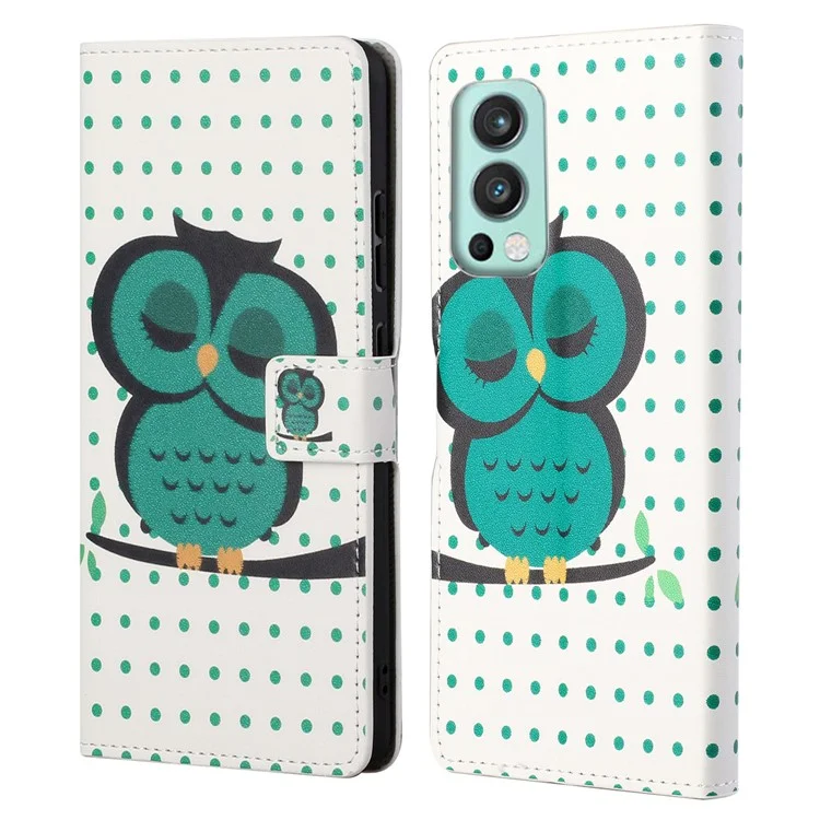 Wallet Design Pattern Printing Drop-Resistant Leather Protective Case with Stand for OnePlus Nord 2 5G - Single Owl