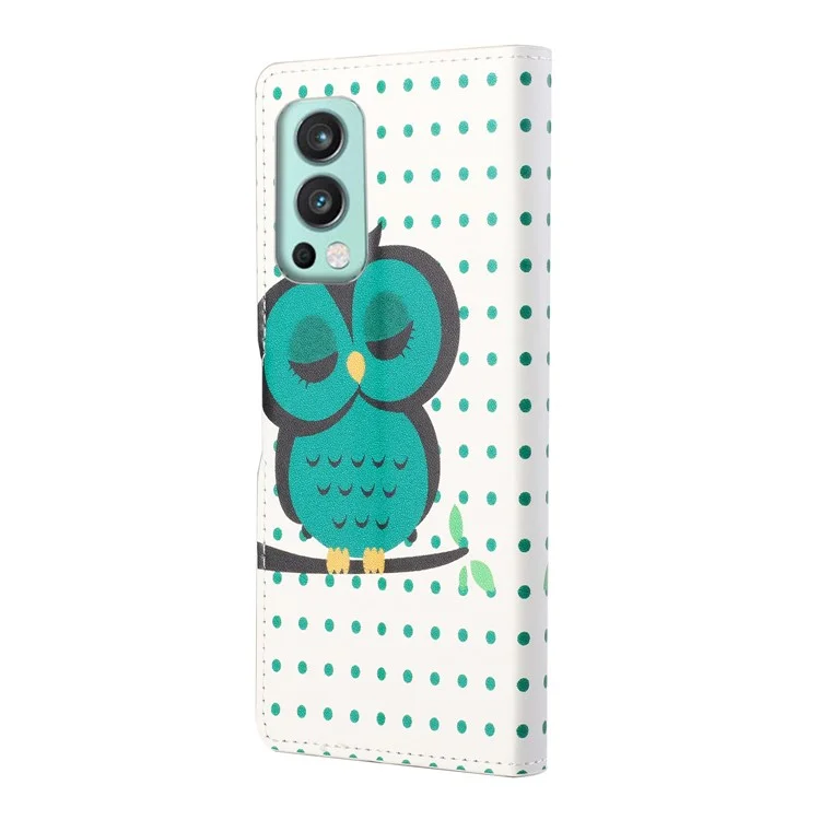 Wallet Design Pattern Printing Drop-Resistant Leather Protective Case with Stand for OnePlus Nord 2 5G - Single Owl