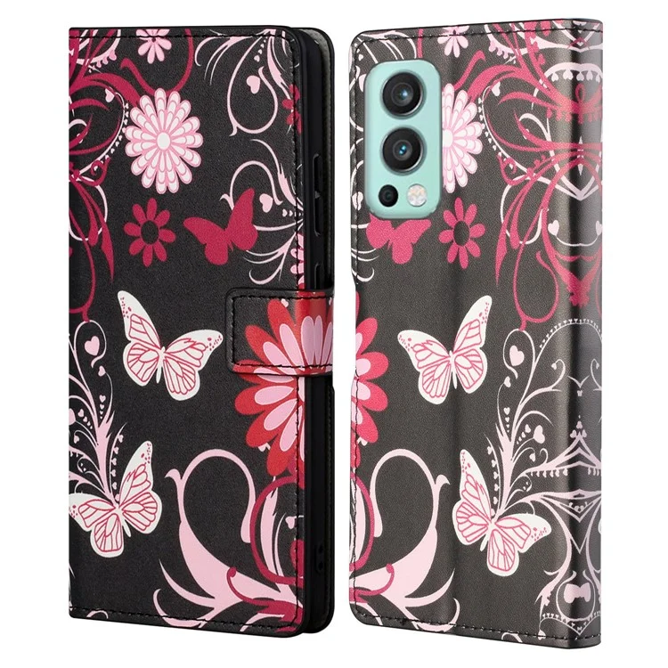 Wallet Design Pattern Printing Drop-Resistant Leather Protective Case with Stand for OnePlus Nord 2 5G - Butterfly