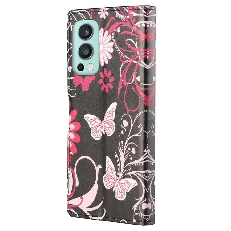Wallet Design Pattern Printing Drop-Resistant Leather Protective Case with Stand for OnePlus Nord 2 5G - Butterfly