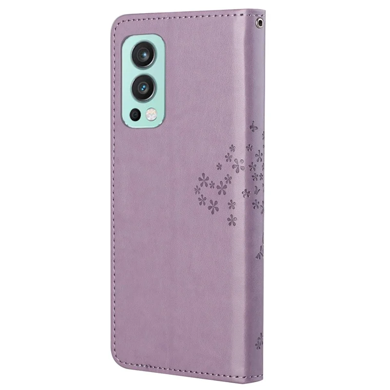Wallet Stand PU Leather Cover Case with Owl Tree Pattern Imprinted for OnePlus Nord 2 5G - Light Purple