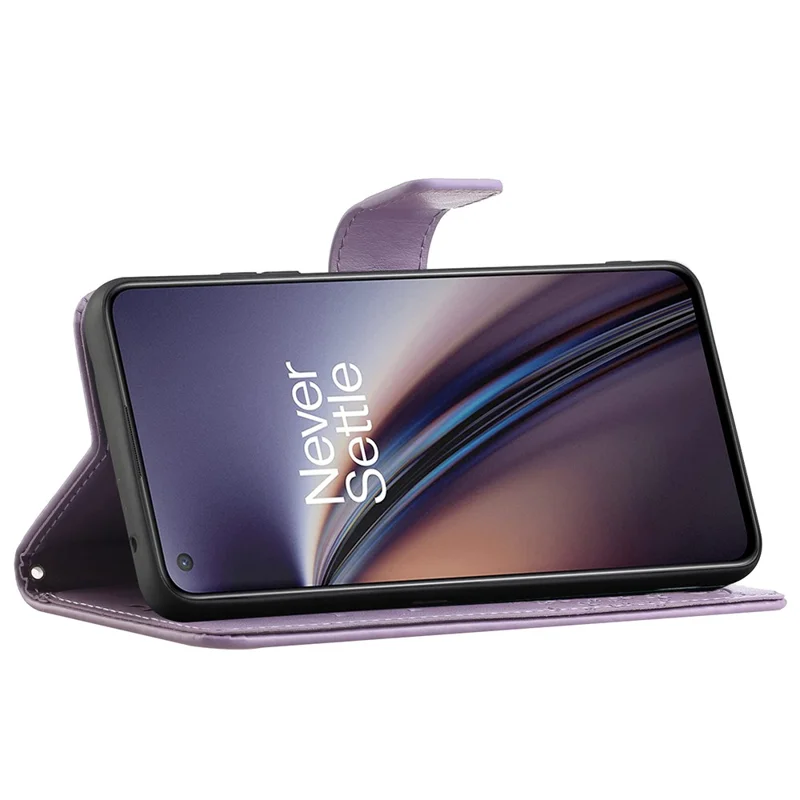 Wallet Stand PU Leather Cover Case with Owl Tree Pattern Imprinted for OnePlus Nord 2 5G - Light Purple