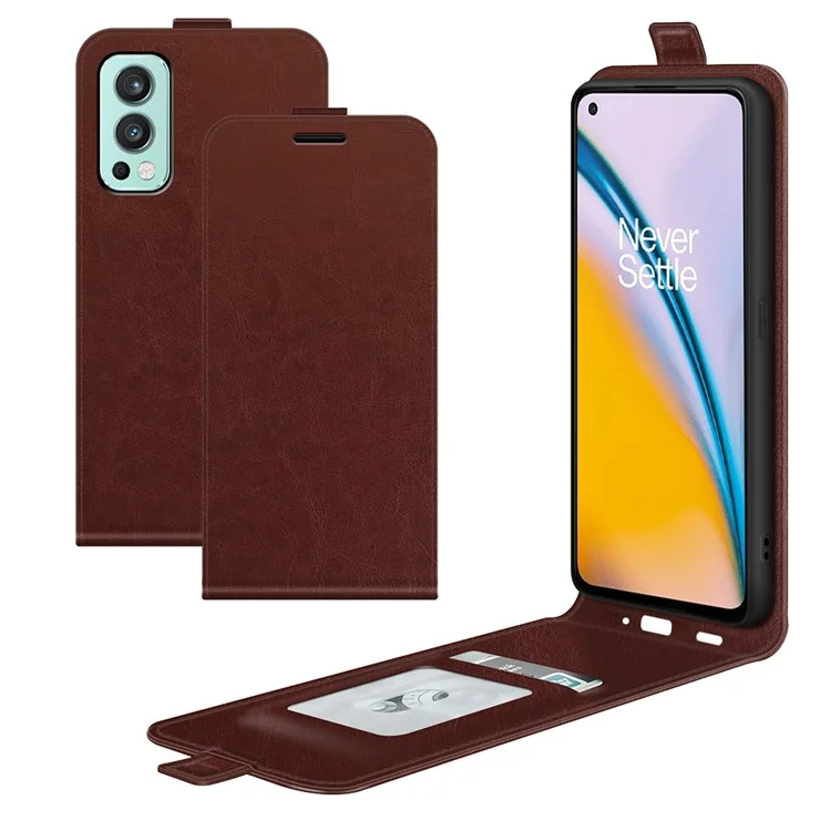 Crazy Horse Vertical Flip Leather Case with One Card Holder for OnePlus Nord 2 5G - Brown