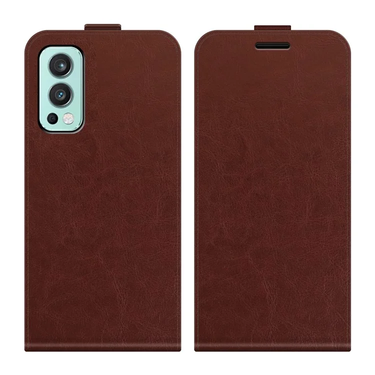 Crazy Horse Vertical Flip Leather Case with One Card Holder for OnePlus Nord 2 5G - Brown