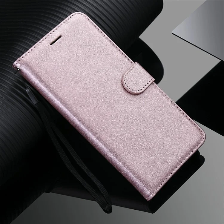 KT Leather Series-2 Solid ColorLeather Wallet Stand Phone Case Shell with Strap for OnePlus 9 (EU / US Version) - Rose Gold