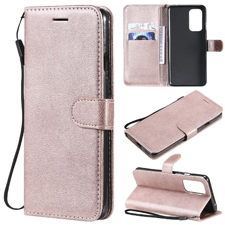 KT in Pelle Series-2 Solido Portafoglio Colorleat Portafoglio Custodia Per Telefono Con Cinturino Per OnePlus 9 (ue / Versione Americana) - Oro Rosa