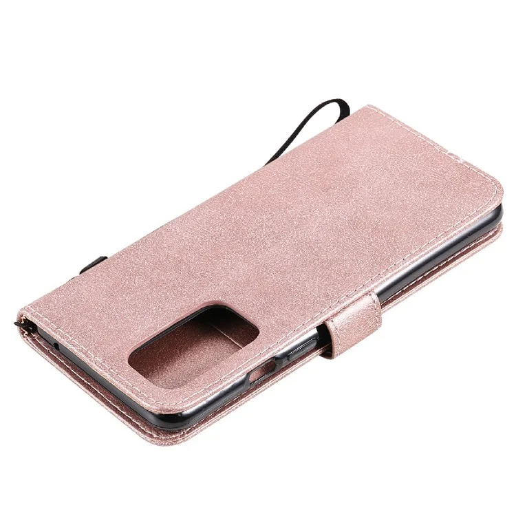 KT in Pelle Series-2 Solido Portafoglio Colorleat Portafoglio Custodia Per Telefono Con Cinturino Per OnePlus 9 (ue / Versione Americana) - Oro Rosa