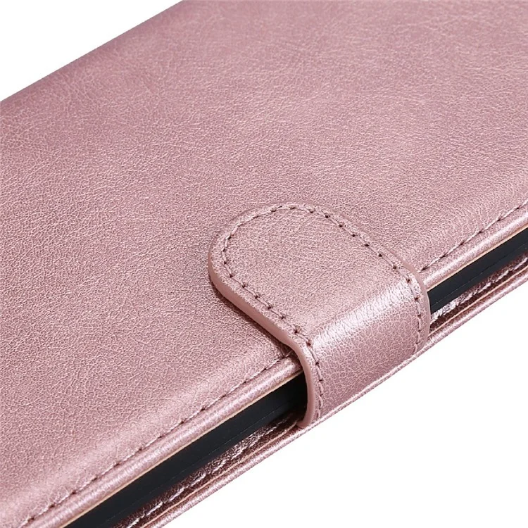 KT Leather Series-2 Solid ColorLeather Wallet Stand Phone Case Shell with Strap for OnePlus 9 (EU / US Version) - Rose Gold