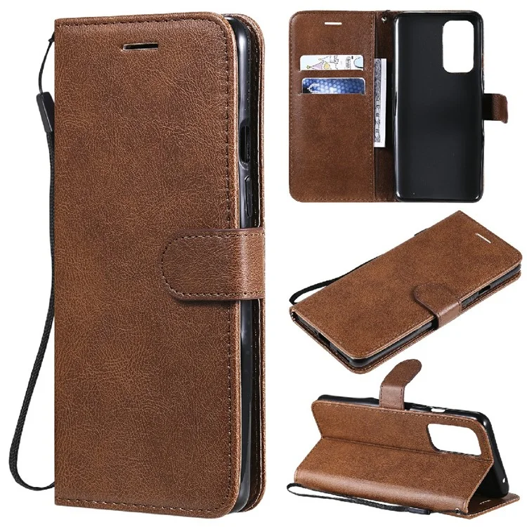 KT in Pelle Series-2 Solido Portafoglio Colorleat Portafoglio Custodia Per Telefono Con Cinturino Per OnePlus 9 (ue / Versione Americana) - Marrone