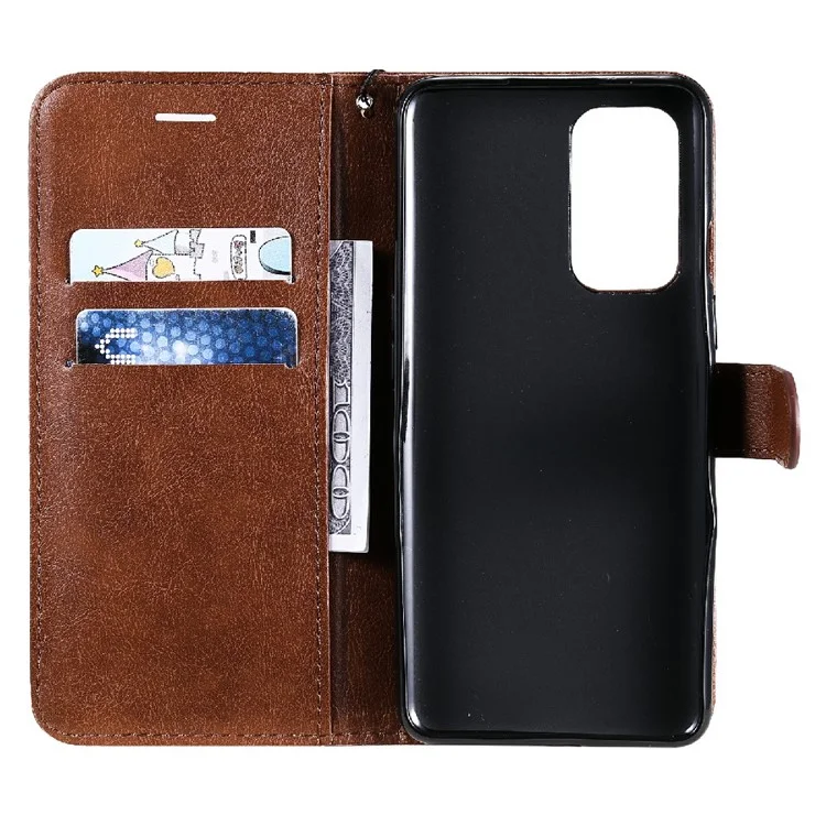KT in Pelle Series-2 Solido Portafoglio Colorleat Portafoglio Custodia Per Telefono Con Cinturino Per OnePlus 9 (ue / Versione Americana) - Marrone