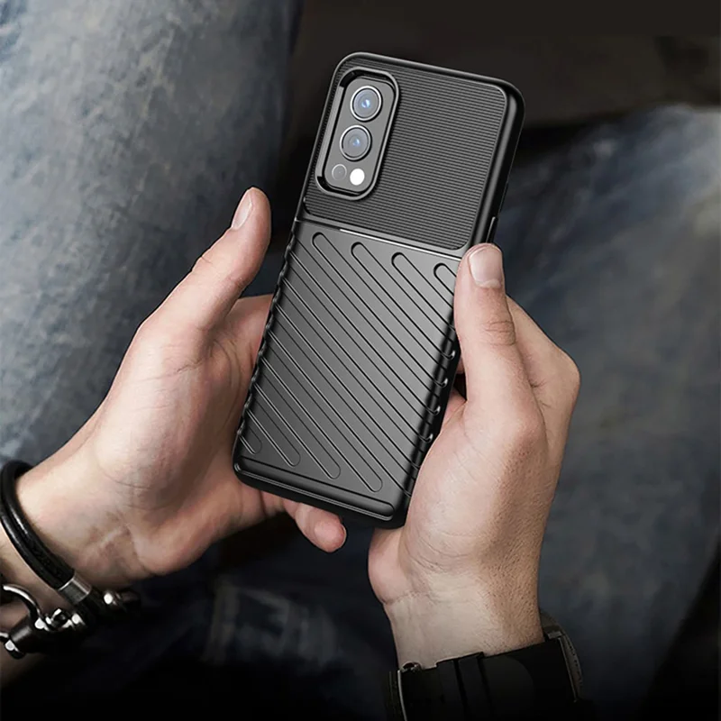 Thunder Series Twill Texture Verdikte TPU Beschermhoes Stootvast Anti-vingerafdruk Hoesje voor OnePlus Nord 2 5G - Zwart