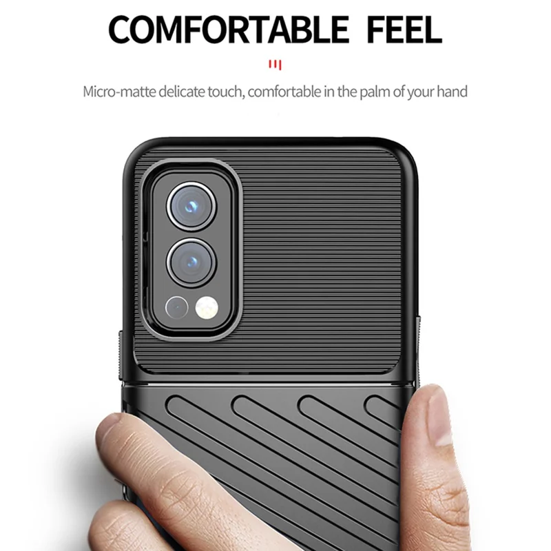 Thunder Series Twill Texture Verdikte TPU Beschermhoes Stootvast Anti-vingerafdruk Hoesje voor OnePlus Nord 2 5G - Zwart
