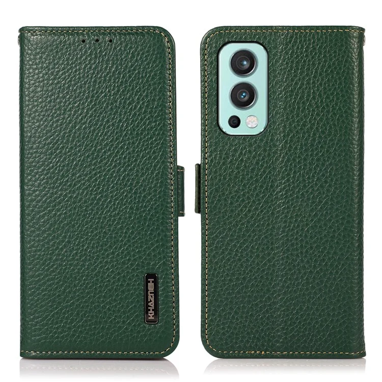 KhazNeh Brieftasche Stand Litchi Textur Echtes Leder Cover Case Mit Anti-Diebstahl-Waschendesign Für OnePlus Nord 2 5g - Grün