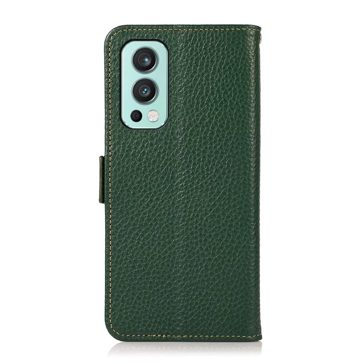 KhazNeh Brieftasche Stand Litchi Textur Echtes Leder Cover Case Mit Anti-Diebstahl-Waschendesign Für OnePlus Nord 2 5g - Grün
