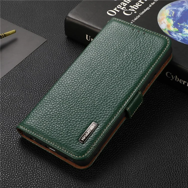 KhazNeh Brieftasche Stand Litchi Textur Echtes Leder Cover Case Mit Anti-Diebstahl-Waschendesign Für OnePlus Nord 2 5g - Grün