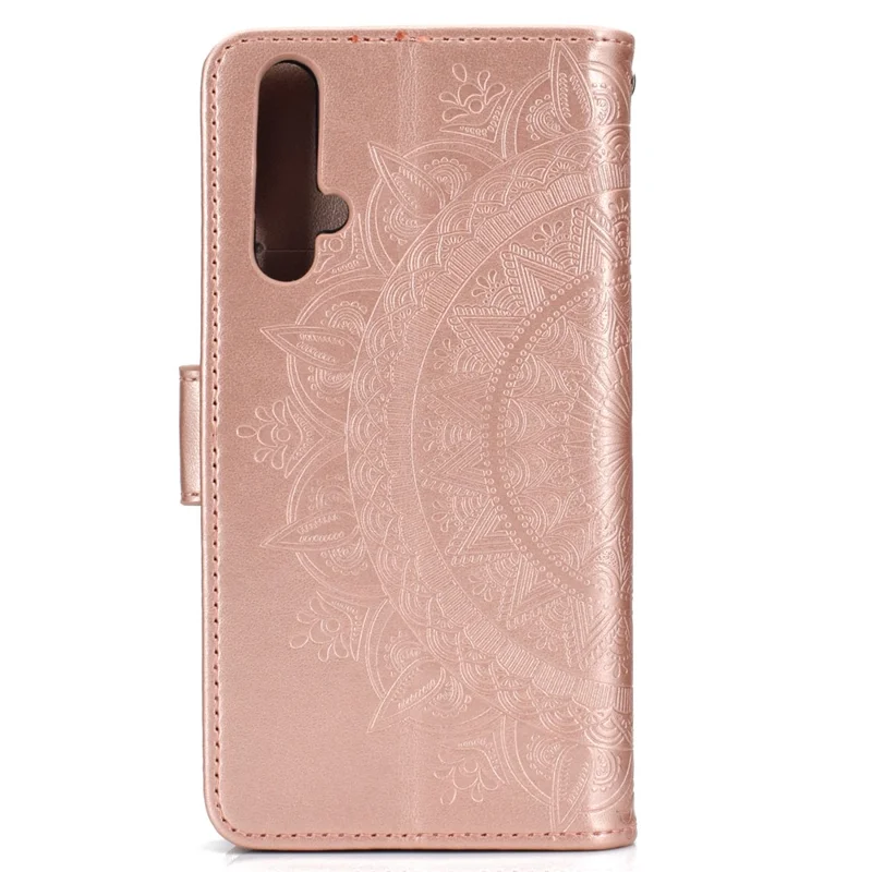 Imprinted Mandala Pattern PU Leather Wallet Stand Case with Strap for OnePlus Nord CE 5G - Rose Gold