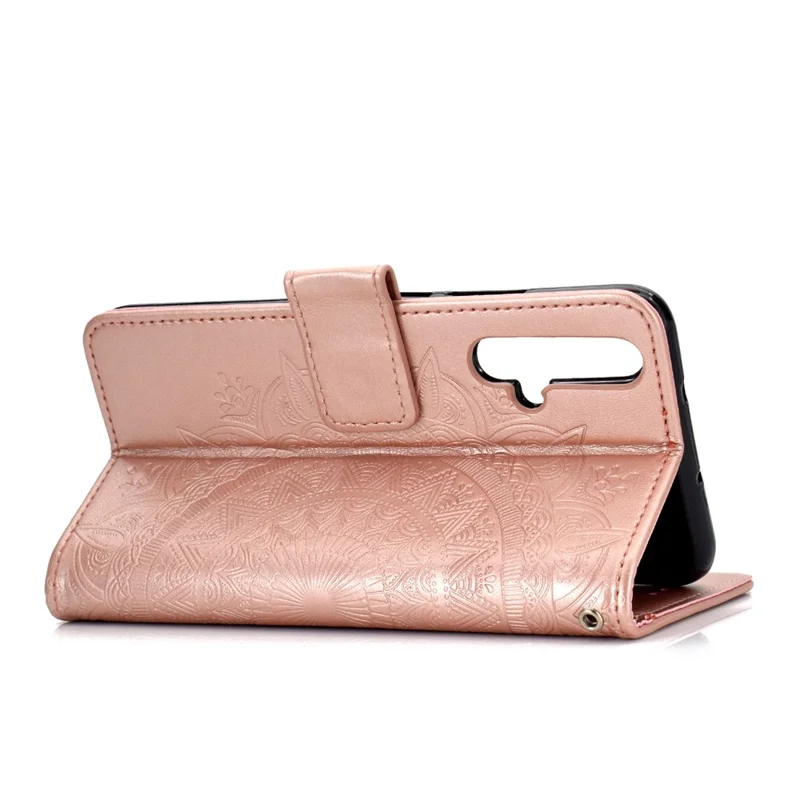 Imprinted Mandala Pattern PU Leather Wallet Stand Case with Strap for OnePlus Nord CE 5G - Rose Gold