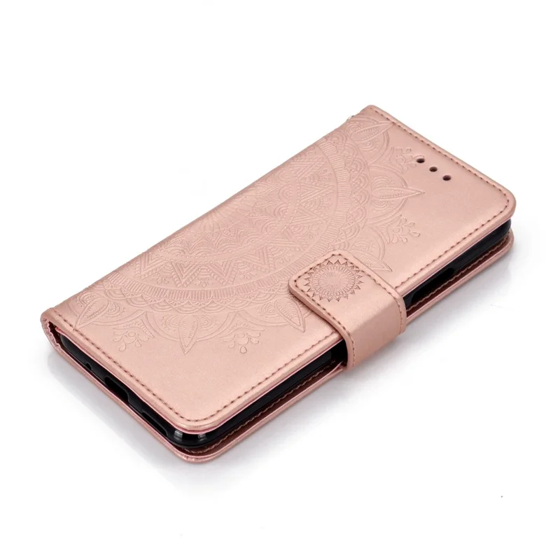 Imprinted Mandala Pattern PU Leather Wallet Stand Case with Strap for OnePlus Nord CE 5G - Rose Gold