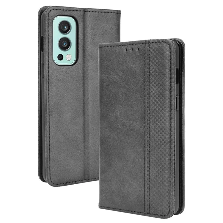 Retro Style PU Leather Flip Magnetic Stand Flip Protective Cover for OnePlus Nord 2 5G - Black