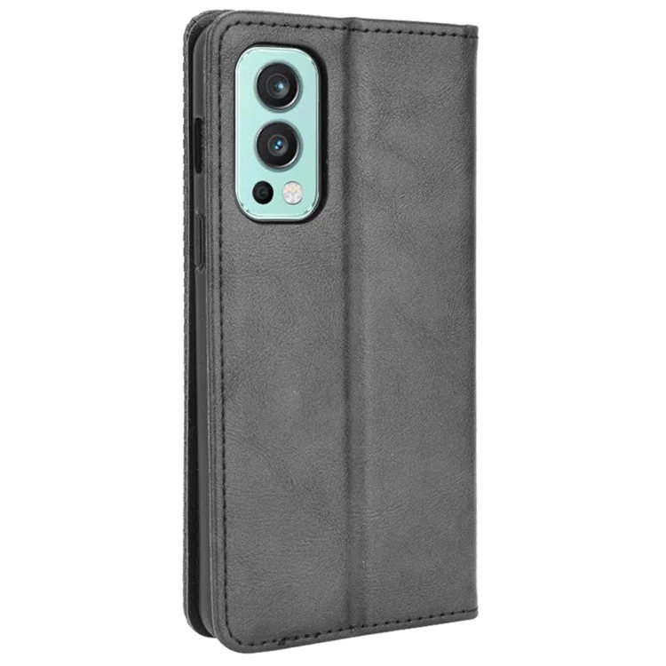 Retro Style PU Leather Flip Magnetic Stand Flip Protective Cover for OnePlus Nord 2 5G - Black