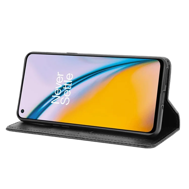 Retro Style PU Leather Flip Magnetic Stand Flip Protective Cover for OnePlus Nord 2 5G - Black