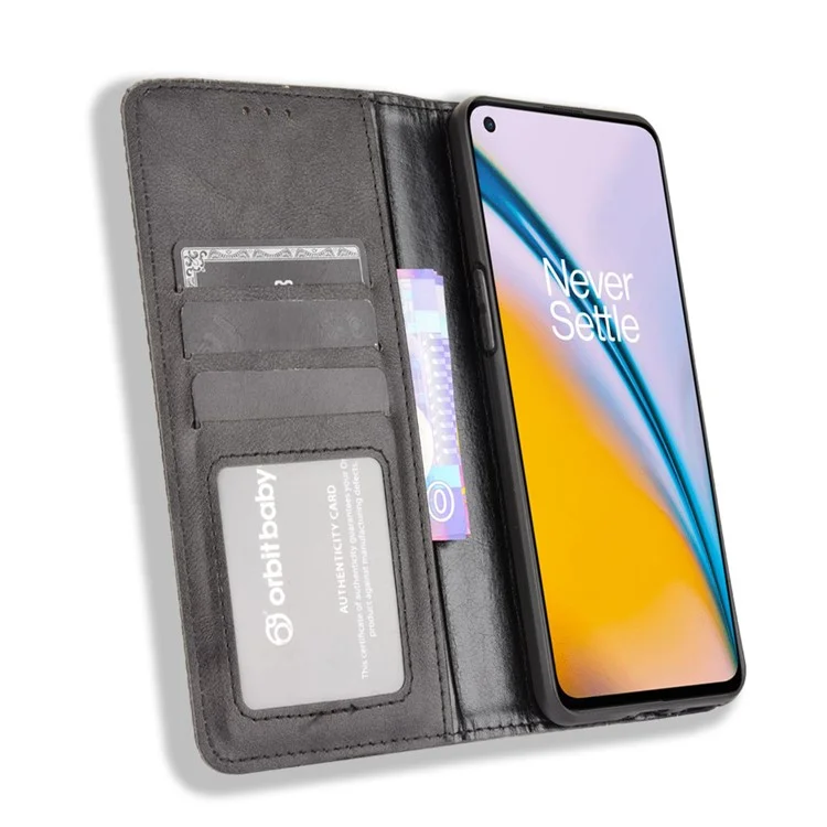 Retro Style PU Leather Flip Magnetic Stand Flip Protective Cover for OnePlus Nord 2 5G - Black