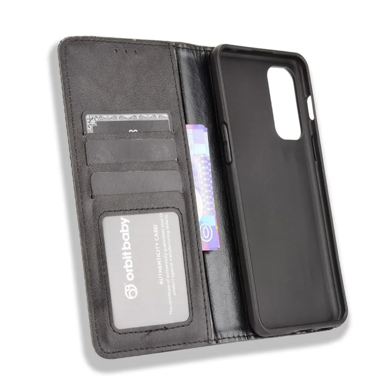 Retro Style PU Leather Flip Magnetic Stand Flip Protective Cover for OnePlus Nord 2 5G - Black
