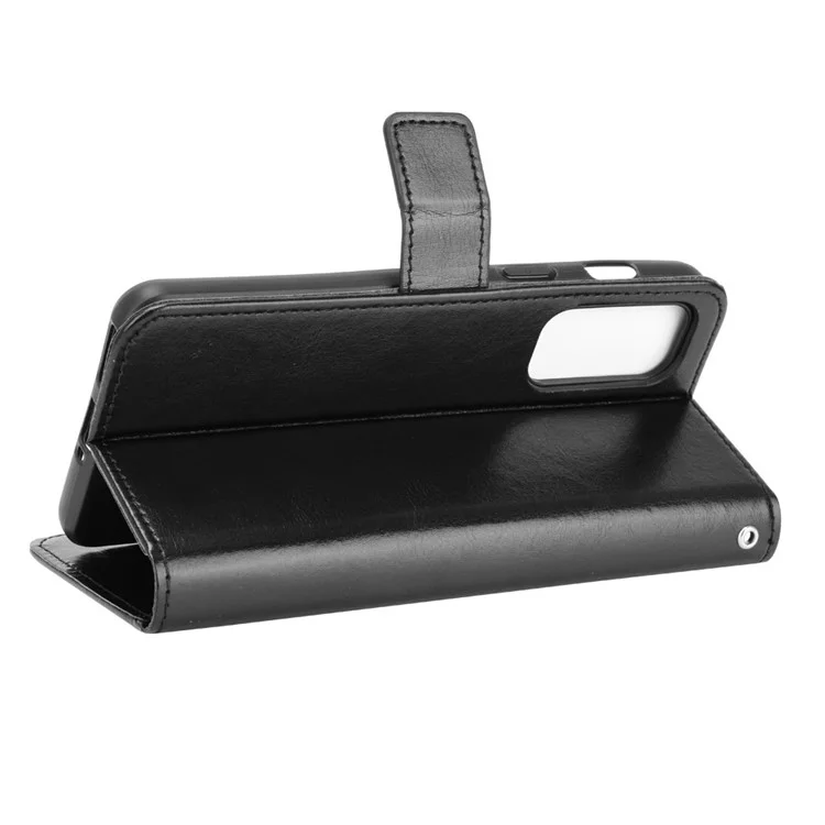 Fashionable Crazy Horse Leather Wallet Stand Shell with Strap for OnePlus Nord 2 5G - Black