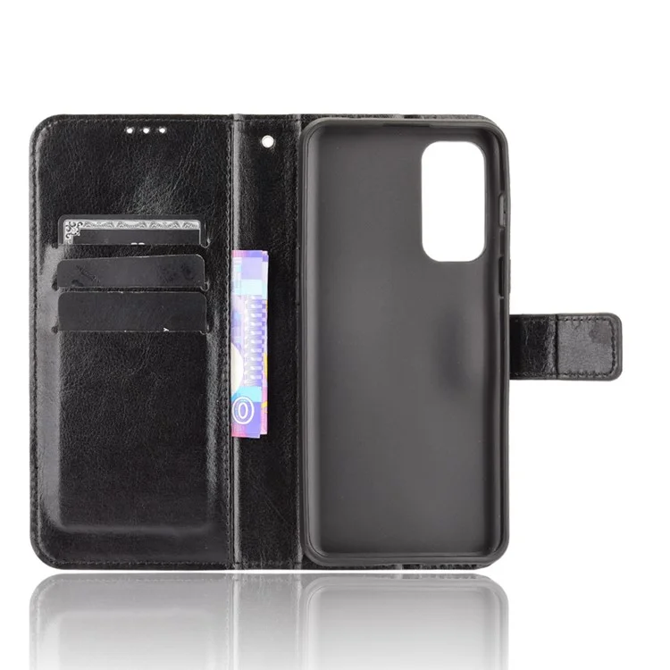 Fashionable Crazy Horse Leather Wallet Stand Shell with Strap for OnePlus Nord 2 5G - Black