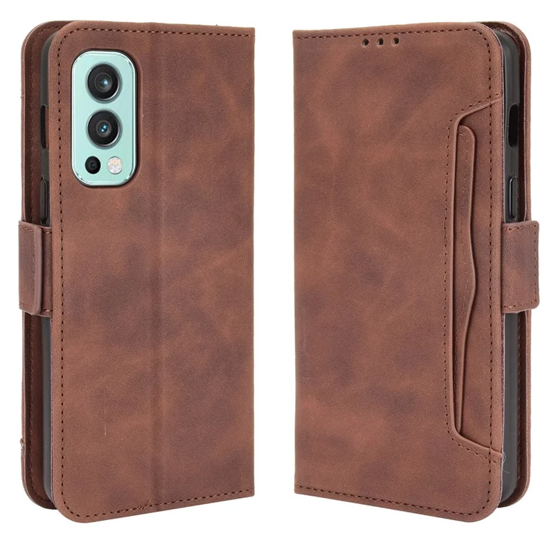Wallet Design Phone Cover Stand Case with Multiple Card Slots for OnePlus Nord 2 5G - Brown