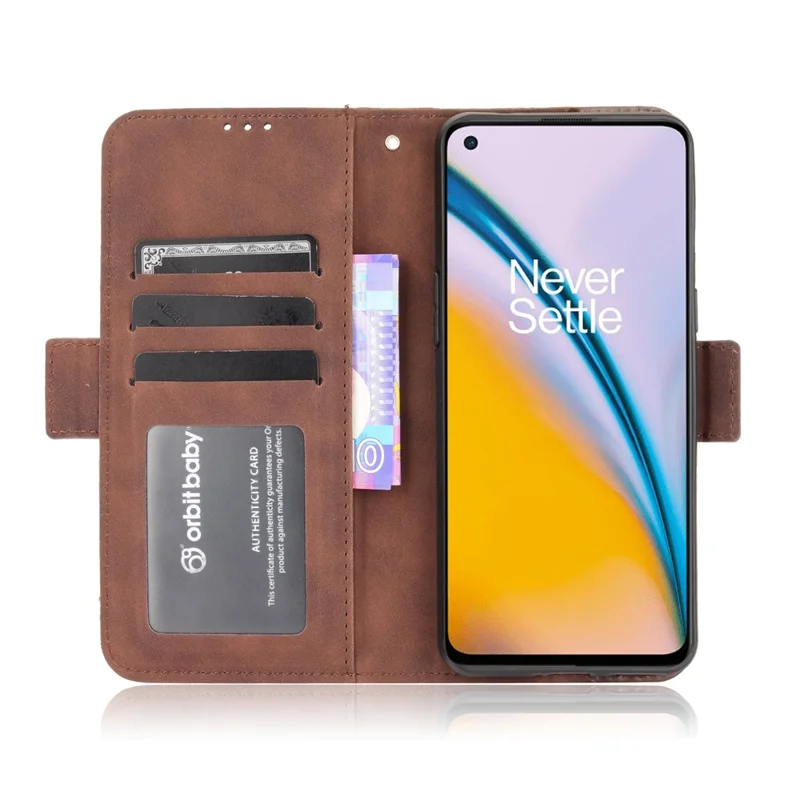 Wallet Design Phone Cover Stand Case with Multiple Card Slots for OnePlus Nord 2 5G - Brown