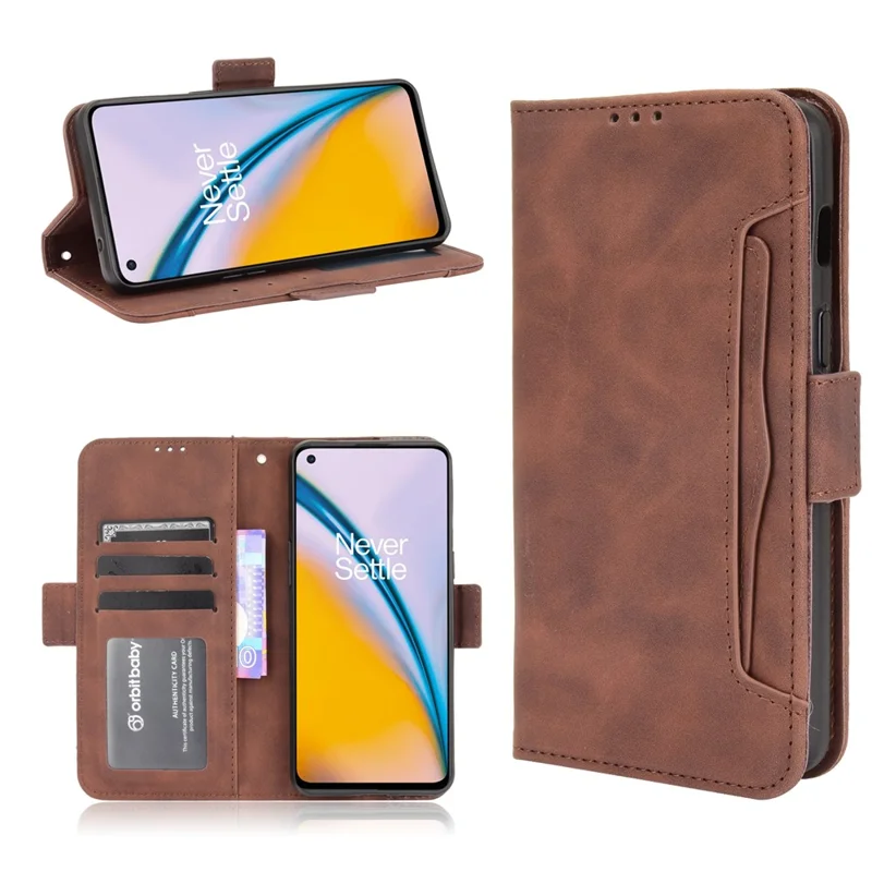 Wallet Design Phone Cover Stand Case with Multiple Card Slots for OnePlus Nord 2 5G - Brown