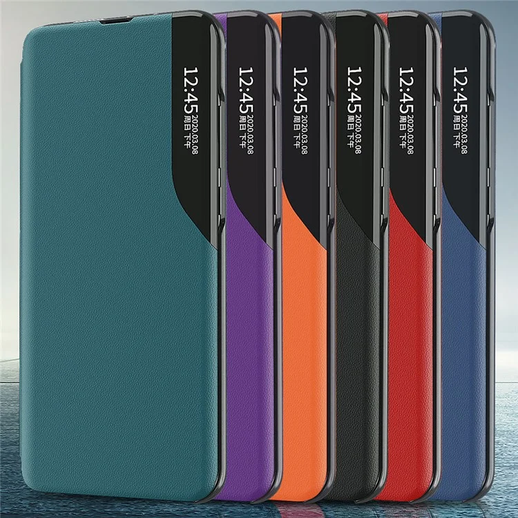 Vista de Ventana Diseño de Soporte PU Capacidad de Portada de Teléfono de Cuero Para OnePlus Nord N200 5G - Negro