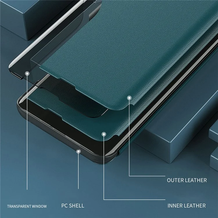 Vista de Ventana Diseño de Soporte PU Capacidad de Portada de Teléfono de Cuero Para OnePlus Nord N200 5G - Negro