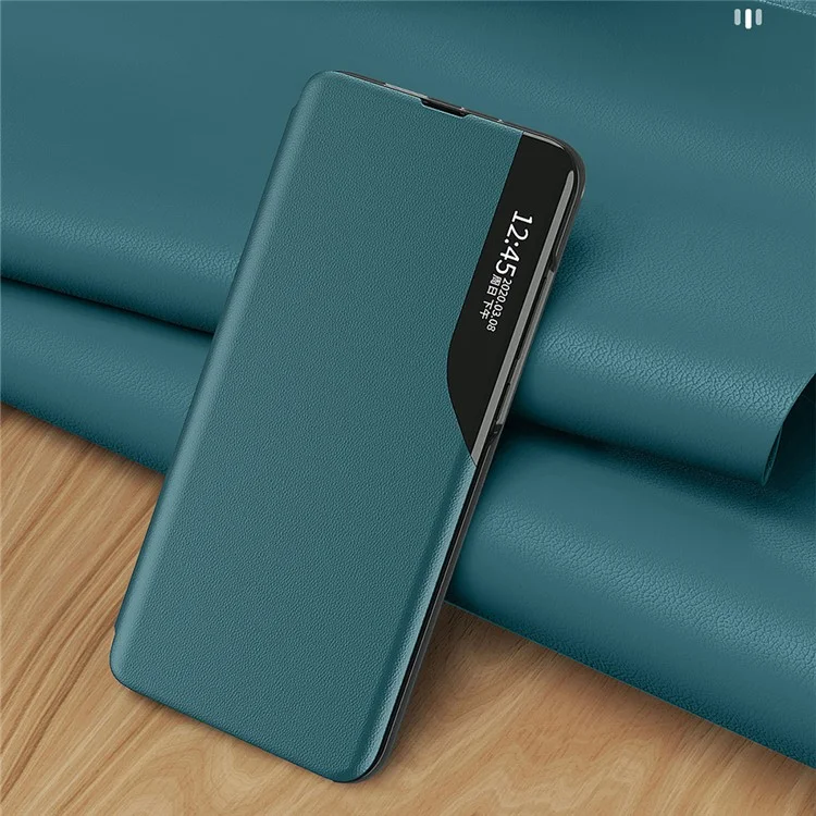 Vista de Ventana Diseño de Soporte PU Capacidad de Portada de Teléfono de Cuero Para OnePlus Nord N200 5G - Negro