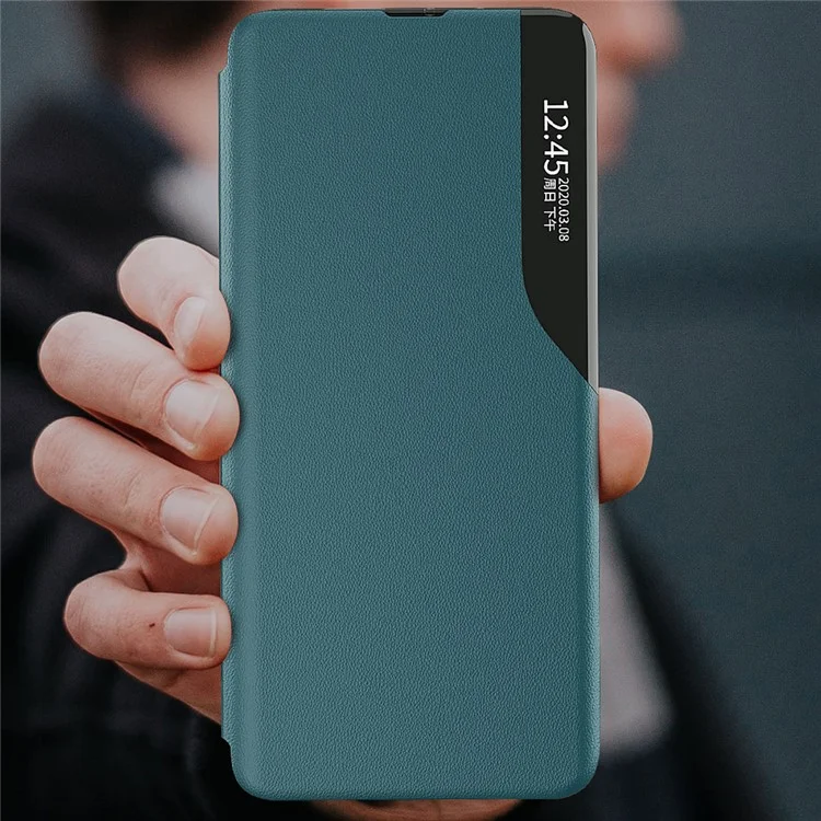 Vista de Ventana Diseño de Soporte PU Capacidad de Portada de Teléfono de Cuero Para OnePlus Nord N200 5G - Negro