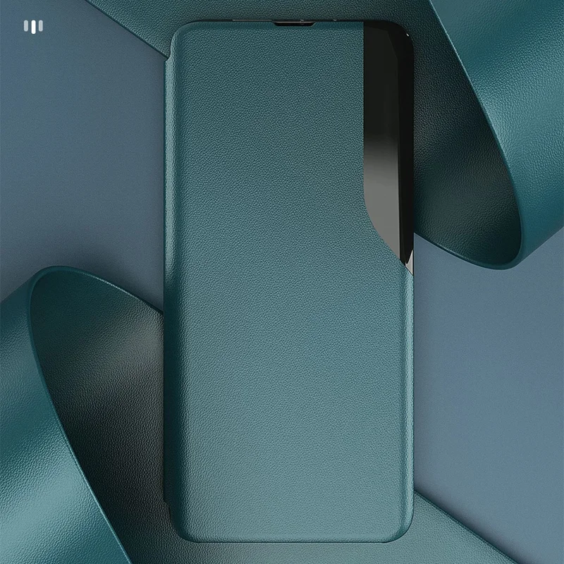 Vista de Ventana Diseño de Soporte PU Capacidad de Portada de Teléfono de Cuero Para OnePlus Nord N200 5G - Azul