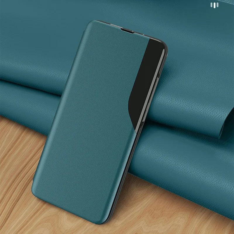 Vista de Ventana Diseño de Soporte PU Capacidad de Portada de Teléfono de Cuero Para OnePlus Nord N200 5G - Azul