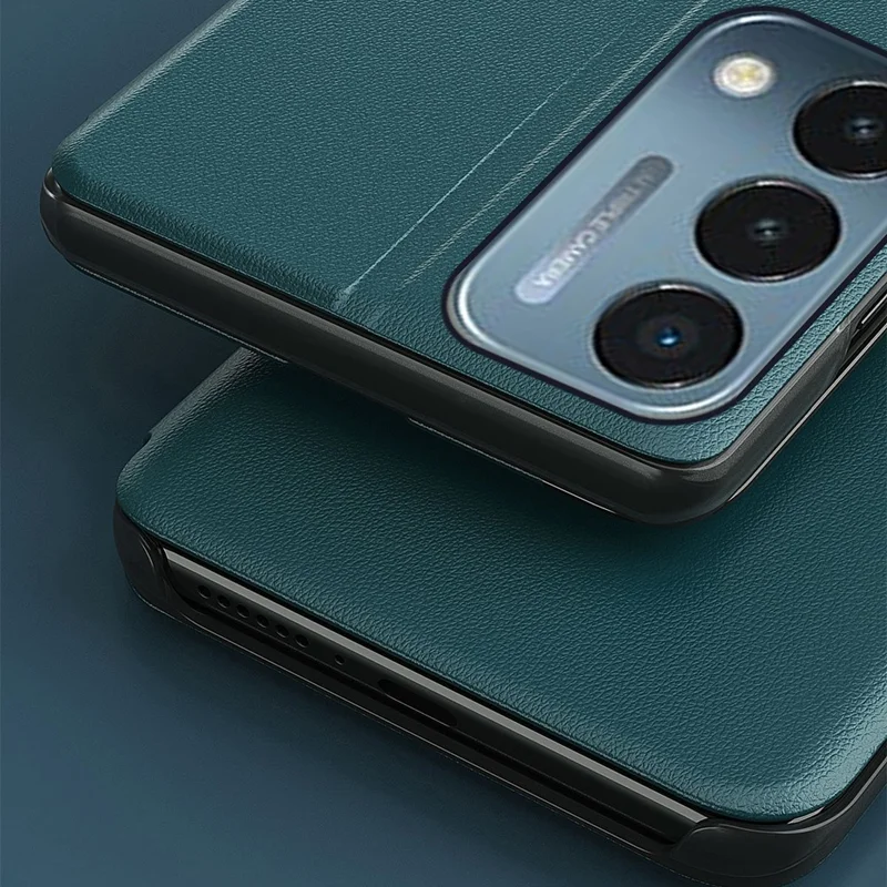 Vista de Ventana Diseño de Soporte PU Capacidad de Portada de Teléfono de Cuero Para OnePlus Nord N200 5G - Azul