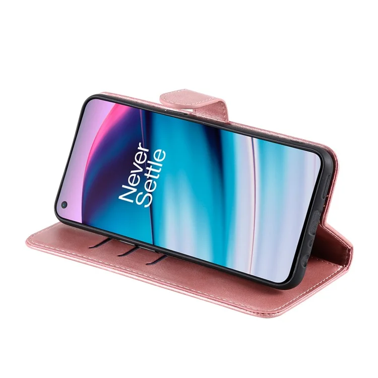 Бумажник с молнией Кожаный чехол-книжка с подставкой для OnePlus Nord CE 5G - Розовое золото
