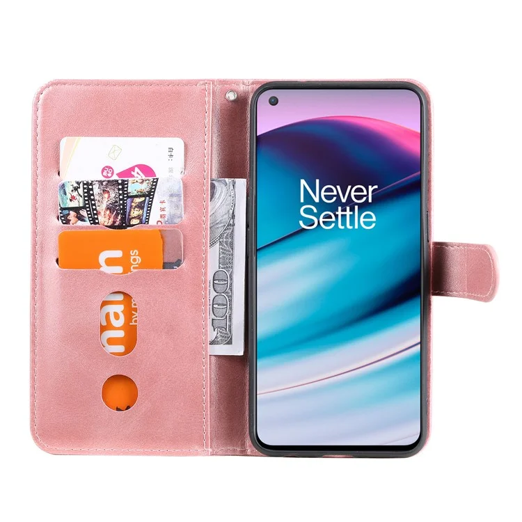 Бумажник с молнией Кожаный чехол-книжка с подставкой для OnePlus Nord CE 5G - Розовое золото